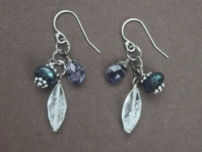 Pendientes colgantes de aguamarina iolita labradorita de plata de ley hechos a mano Foto 1 de 4