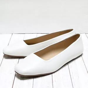 New Womens White Square Toe Slip On Ballet Flats - Picture 1 of 5