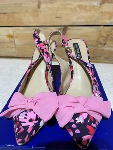 Isaac Mizrahi Sling Back Pumps Floral Pink Bow 9M Billie. So Fun And Elegant Too - Picture 1 of 5
