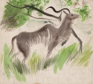 IMPRESSIONIST ANTELOPE Watercolour Painting c1960 - Picture 1 of 2