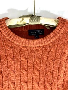 ALLEN SOLLY MENS 2-PLY CASHMERE CABLEKNIT SWEATER PULLOVER MED CLASSIC PERSIMMON - Picture 1 of 24