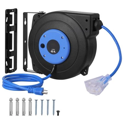 Retractable Extension Cord Reel Power Cord Reel 45FT 12AWG/3C SJTOW - Image 1 of 4