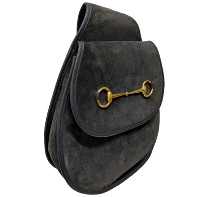 Bolso de Hombro Gucci Horsebit Hardware Gamuza Cuero Gris Oscuro De Colección Foto 1 de 4