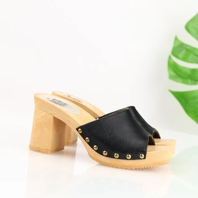 VTG Y2K Mixed Blues Women Sandal Size 8 M Black Studded Mule Clog Heel Platform - Image 1 of 4