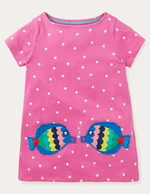 Mini Boden NEW Girl's Applique Spot Fish Pocket Tunic in Tickled Pink - Image 1 of 3