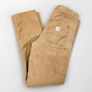 Carhartt Women’s Pants Brown Duck Canvas Double Knee Slim Fit 4 Short Dbl Front - Picture 1 of 20