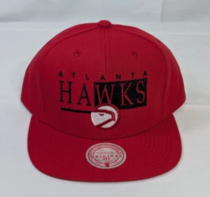 Mitchell & Ness Atlanta Hawks Hat Red Snapback Reverse Wordblock Logo Cap NBA - Picture 1 of 4