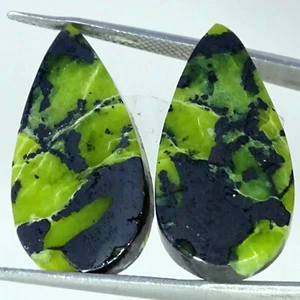 38.60 Cts Natural Pear Lizardite Astrology Cabochon Pair Gemstone 14X27X5MM - Picture 1 of 6