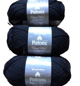 Patons Classic Wool Merino Yarn Lot Of 3 -Black Noir Of Same Dye Lot - Picture 1 of 3