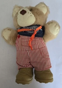 Vintage Furskins 1986 Brown Bear 8” Red Striped Overalls Plush Stuffed Animal - Picture 1 of 3