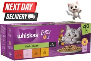 More details for whiskas 1+ chef&#039;s choice mixed adult wet cat food pouches in gravy 40 x 85g