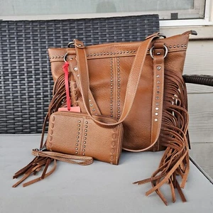 Montana West American Bling Concealed Carry Fringe Purse Matching Wallet Brown - Picture 1 of 11