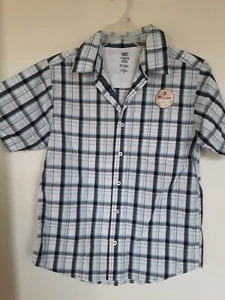 Faded Glory Boys' Shirt  White Navy Plaid Size  XL 14/16 Short Sleeve Button Up - Picture 1 of 3