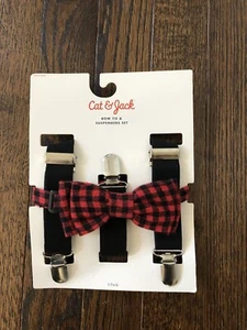 *NEW IN PACKAGE* Cat & Jack Boys 2-Piece Buffalo Checkered Bow Tie & Suspenders - Picture 1 of 4
