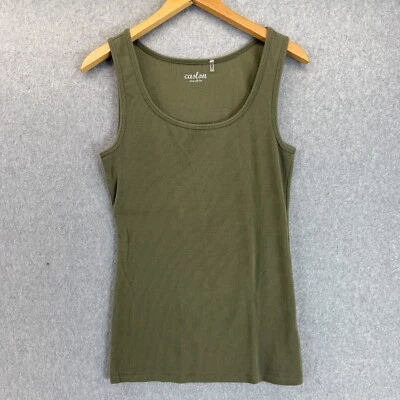 Camiseta sin mangas Caslon para mujer grande de algodón con cuello redondo verde oliva verano Foto 1 de 4