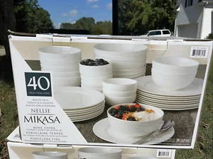 Mikasa Nellie White Bone China 40 Piece Dinnerware Chip Resistant Dinner Plates. - Picture 1 of 1