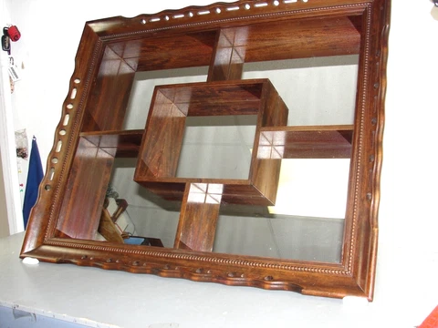 MAHOGANY WOOD FRAME MIRRORED DISPLAY SHELF WALL HANGING SHADOWBOX CURIO ANTIQUE Cover