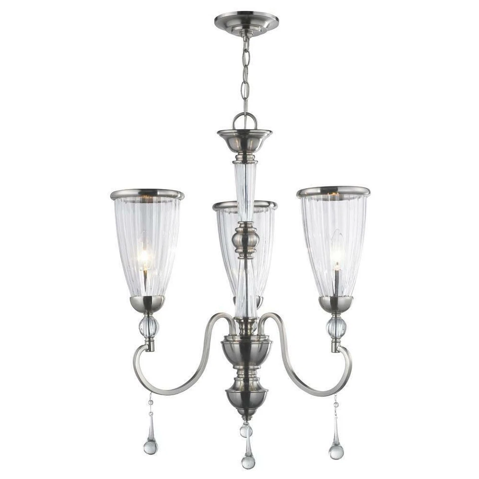 World Imports 3-Light Brushed Nickel Chandelier with Crystal Adorned Clear Glass - Image 1 of 1