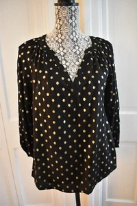 Blusa negra/blusa de terciopelo de Graham & Spencer con puntos dorados - Nueva con etiquetas - $169 - Mediana - Imagen 1 de 9