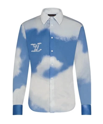 Camisa regular Louis Vuitton Clouds azul blanco logotipo manga larga abotonada L Foto 1 de 4