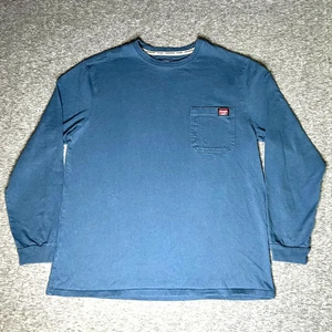 Wrangler Workwear Shirt Mens Large Blue Long Sleeve Pocket Crewneck Cotton - Picture 1 of 7