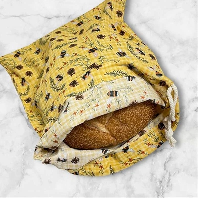 Хлопковая льняная сумка для хлеба ручной работы Bumblebee, сумка для хранения хлеба закваски - Изображение 1 из 4