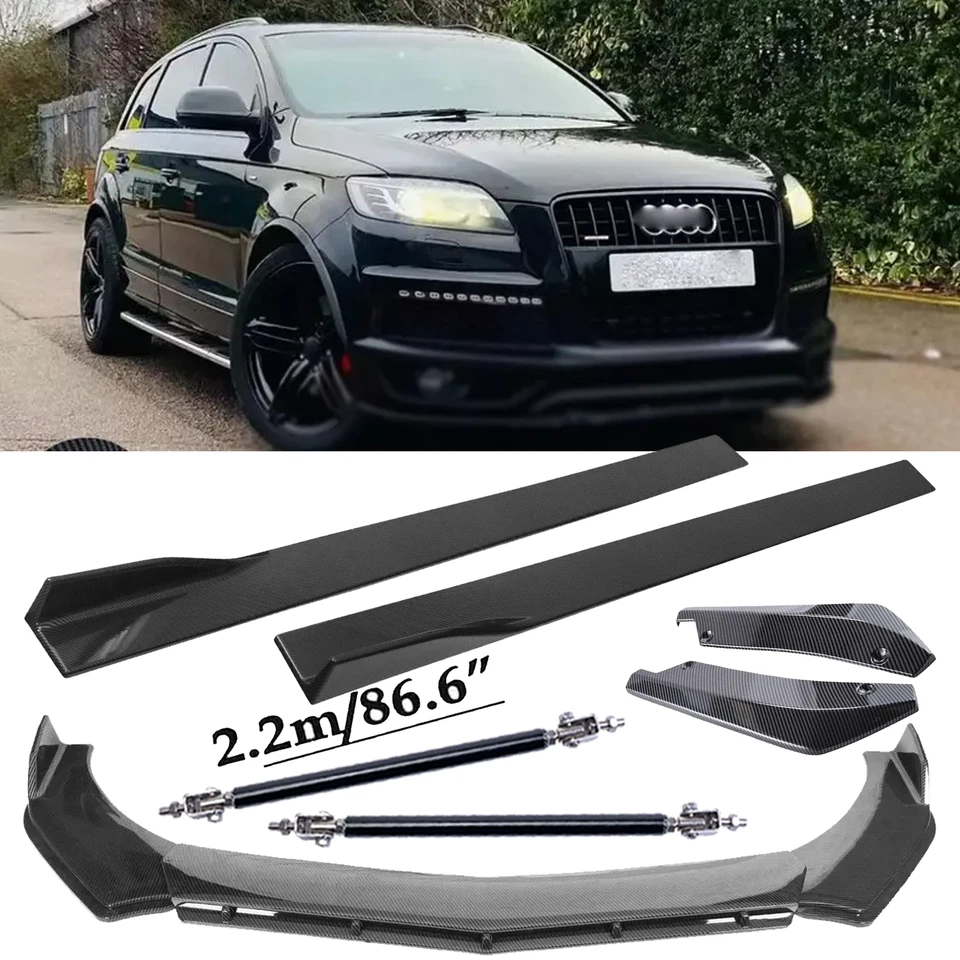 For Audi Q7 R7 S7 Carbon Fiber Front Bumper Lip Splitters+Side Skirt Strut+ Foto 1 de 4