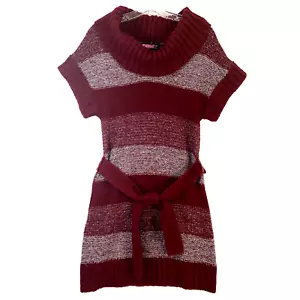 Say What Pulloverkleid Damen XL weinrot grau gestreift Wasserfallausschnitt Gürtel - Bild 1 von 9