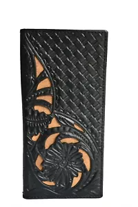 Leather wallets for men western wallet for men floral tooled black tan cowboy - Picture 1 of 17