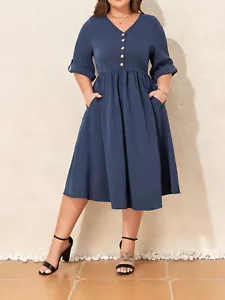 Plus Size Womens V Neck Swing Maxi Dress Ladies Evening Cocktail Party Gown US - Picture 1 of 14