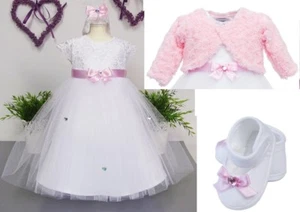 Taufkleid+Stirnband+Schuhe+Bolero  56,62,68,74,80,86,92,98 ,104  ♥ NEU 2022 - Bild 1 von 15