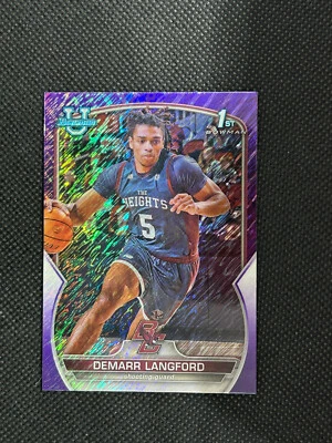 DEMARR LANGFORD 2022-23 Bowman Chrome U University Purple Shimmer Rookie Card - Image 1 of 2