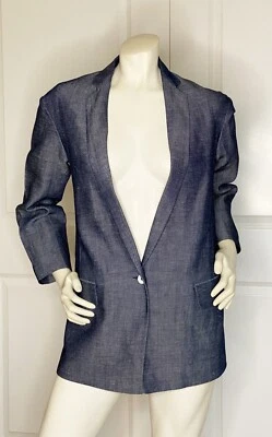 RAG & BONE COTTON HEMP NAVY CREAM T CHAMBRAY BLAZER SIZE: XS - Image 1 of 4