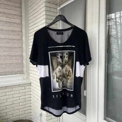 Religion T- shirt Graphic Print Faded Grey Mens Size M - Image 1 of 4