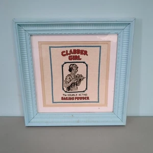 Clabber girl baking powder counted cross stitch framed needlework - Picture 1 of 4