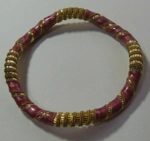 Brazalete Brazalete Vintage Esmalte Rosa y Tono Dorado - Imagen 1 de 4