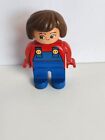 Lego Duplo Female Brown Hair 2.5 inch Minifigure with Red Shirt Blue Overalls