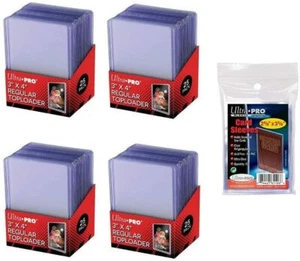 Ultra Pro 3 x 4 Clear Regular Top Loaders 4 Packs of 25 + 4 Pack of Card Sleeves - Picture 1 of 1