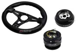 NRG 320mm Sniper Leather Steering Wheel BK St CF S 170H Hub Gen2 Black Release b - Picture 1 of 5