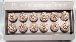 Casa Decor 12 Drawer Cabinet Knobs Set Pink-White-Orange-Gold Metal Ceramic - Picture 1 of 5