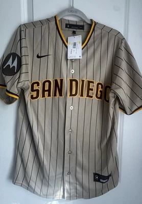 Camiseta deportiva de jugador a rayas marrón cosida Manny Machado #13 de los Padres de San Diego nueva con etiquetas Foto 1 de 3