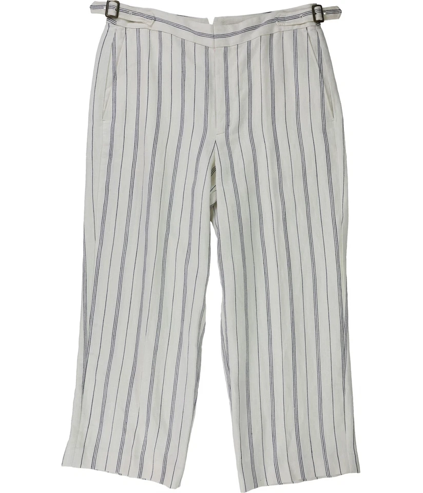Calça casual relaxada Ralph Lauren feminina listrada perna larga, natural, 12 - Imagem 1 de 2