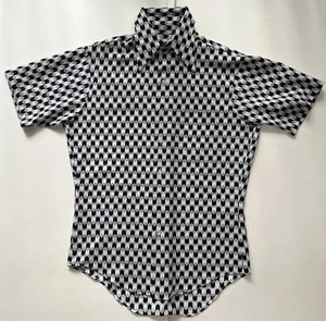 Retro 70s Geometric Cube Black/White Checkers Sears Best Kings Road Men's Medium - Picture 1 of 13