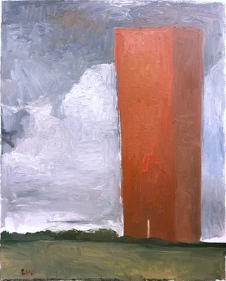 Red Tower Surrealism Landscape Oil Painting on Canvas 16"x20" Original Signed - Image 1 of 3