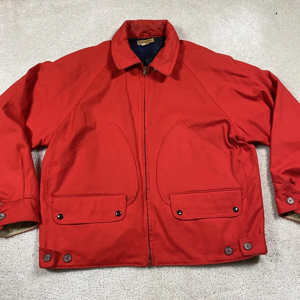 VTG Ruff Hewn Wool Jacket Mens L Red Made USA Plaid Lined Field 90s Menswear - Image 1 of 4