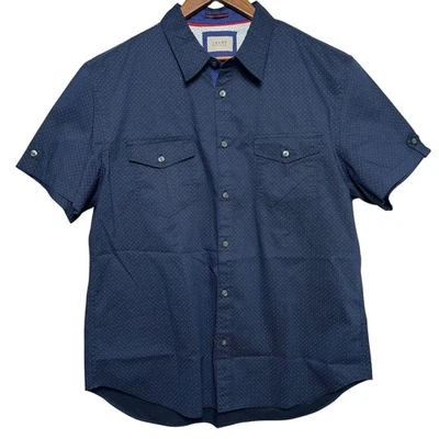 JACHS New York Men's XL Navy Blue Dotted Short Sleeve Button Up Shirt - Image 1 of 4