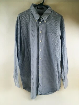 Camisa social masculina Nautica tamanho 18 34/35 mini xadrez azul com botão de bolso para cima - Imagem 1 de 4