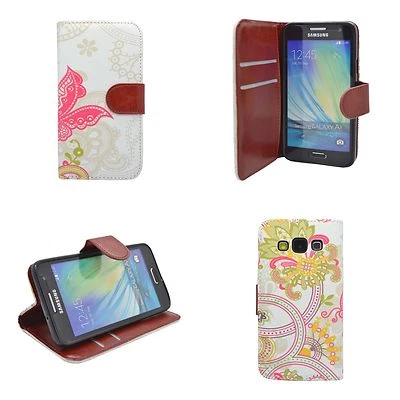 CASE FOR SAMSUNG GALAXY A5 WALLET FLIP WHITE MULTI COLOUR PAISLEY FLOWER COVER - Image 1 of 4