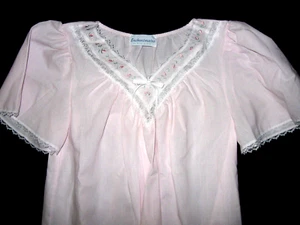 VTG ENCHANTMATES BY MISS ELAINE NIGHTGOWN SZ S PINK COTTON BLEND LACE TRIM LNWOT - Picture 1 of 7