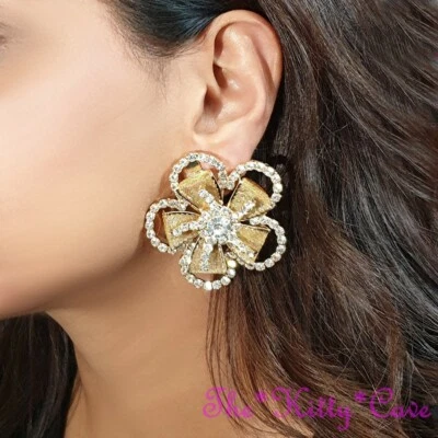 Pendientes destacados de malla floral vintage deco oro plt flor plt con cristal Swarovski Foto 1 de 4